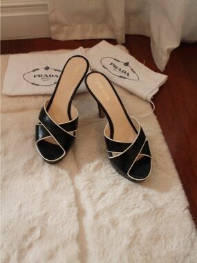 Prada black & white sandal heels